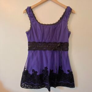 Maurices Purple Tank with Black Lace Detail